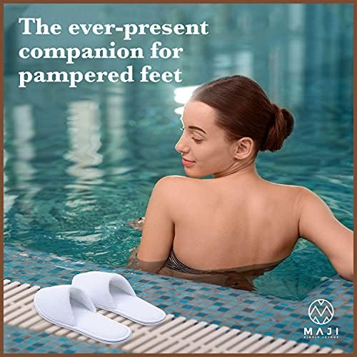 Spa Slippers, Disposable Slippers for Guests Bulk of 6 Pairs - Non-Slip Closed-Toe Premium White Spa Slippers Bulk with Travel Bags - Coral Fleece Hotel Slippers for Women and Men (6 Pair Medium)