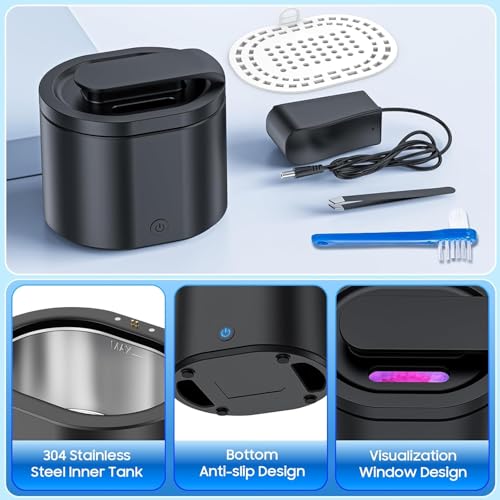 Ultrasonic Retainer Cleaner Machine for Denture: 45000Hz Portable Sonic Dental Cleaning Pod for Mouth Guard