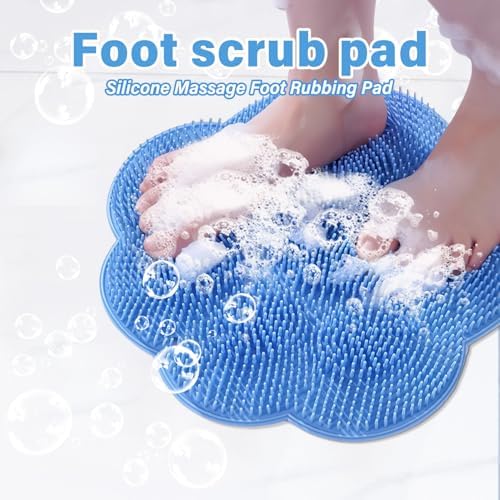 Silicone Shower Foot Scrubber Mat, 2025 New Shower Foot Scrubber Mat with Non-Slip Suction Cups,Foot Back Cleaning Pad Back Washer Exfoliating Bath Wash Pad (Blue)