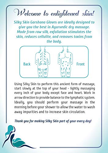 Silky Skin Garshana gLoves Raw Silk Massage - Quality Storage Bag - Ayurvedic Dry Brushing Exfoliate Skin Lymphatic Drainage Brush Reduce Acne Scars Cellulite Massager Remove Toxin