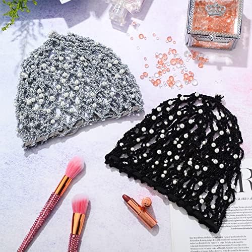 MTLEE 4 Pieces Snoods for Women Hair Net Pearl Crochet Mesh Hairnet Mesh Rayon Knit Hair Wrap Cover for Sleeping