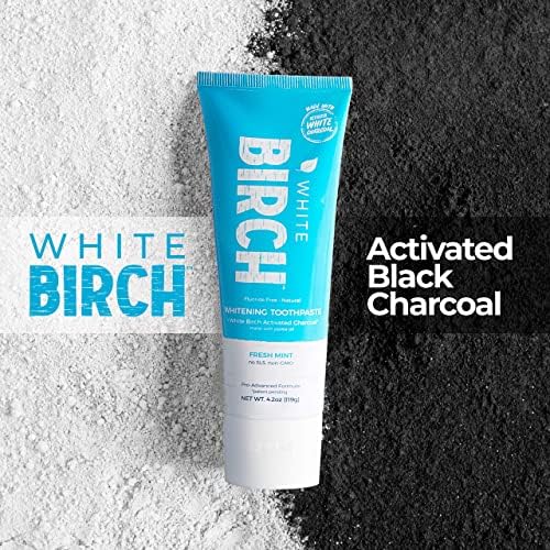 White Birch Activated Charcoal Toothpaste - Professional Teeth Whitening - Natural, No Fluoride Oral Care