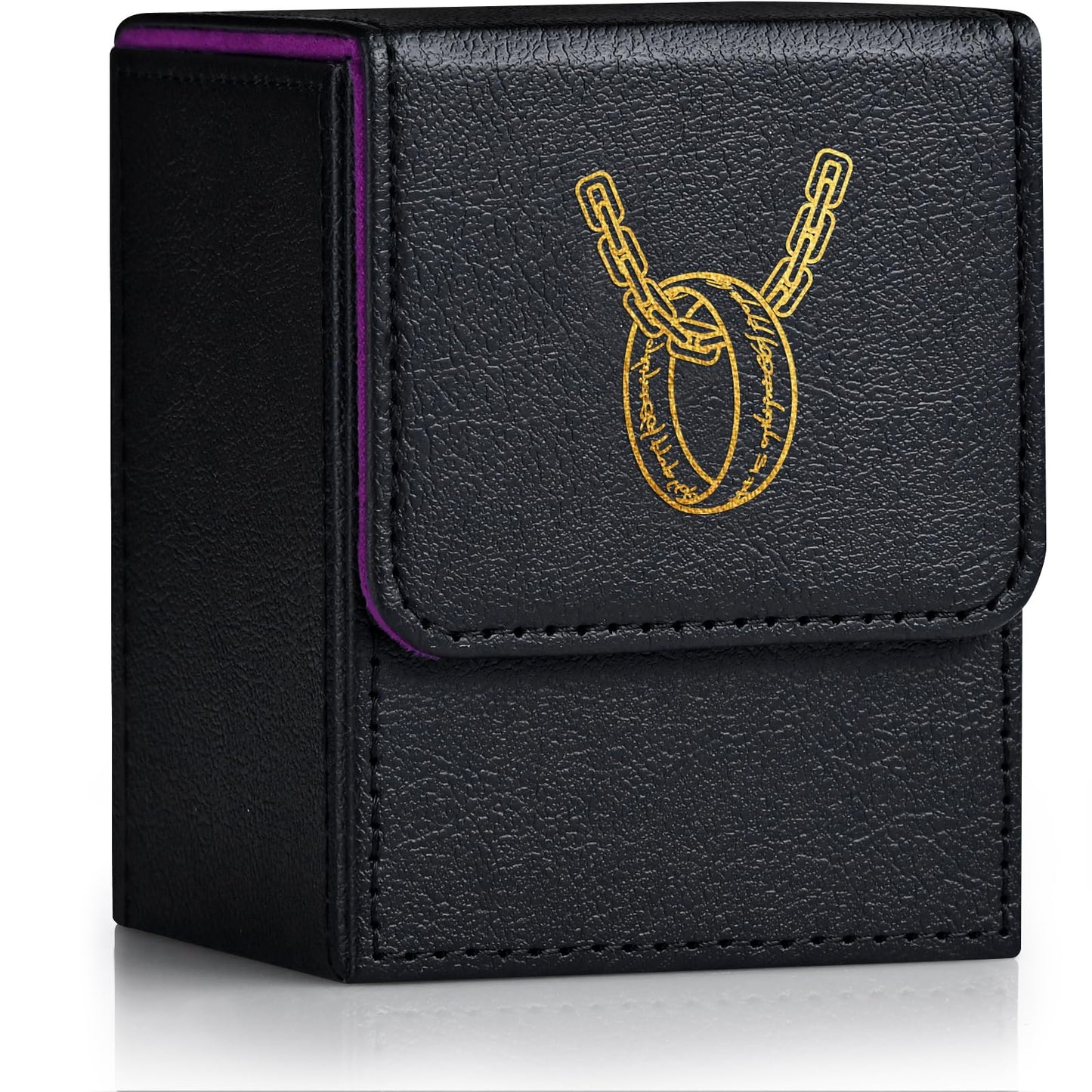 ZLCA Card Deck Box for MTG Cards with 2 Dividers, Card Storage Box Fits 100+ Single Sleeved Cards, PU Leather TCG Card Deck Case Holder for Magic Commander Yugioh (Black&Purple,Ring)