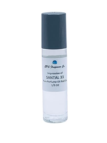 SANTAL 33 1/3oz (10ml) For Women & Men Type Hypoallergenic Pure Perfume Body Oil Roll On 1/3oz (10ml) CPS Fragrance Co. Impression made with Pure Essential Oils + Organic Fractionated Coconut Oil