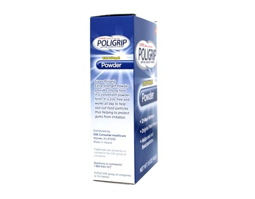 Super POLIGRIP Extra Strength Denture Adhesive Powder 1.60 oz (Pack of 3) by Super Poli-Grip