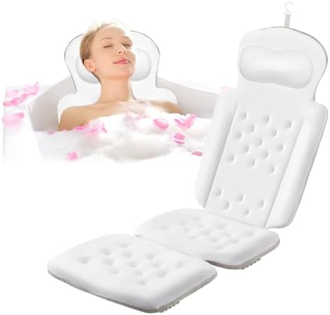 Luxury Full Body Bath Pillow for Bathtub, Bath Pillows for Tub with Mesh Laundry Bag, Cushion for Bathtub Headrest Neck Back Support - 5D Air Mesh & Quick Drying | White 51" x 16"