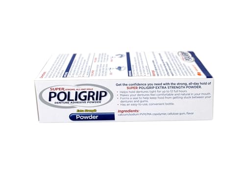 Super POLIGRIP Extra Strength Denture Adhesive Powder 1.60 oz (Pack of 3) by Super Poli-Grip