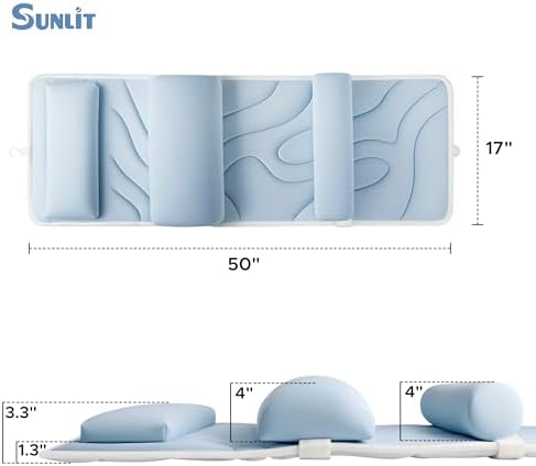 Sunlit Ultra Soft Full Body Bath Pillow for Bathtub, Luxury Thick Tub Pillow for Head Neck Back Support with Lumbar Pillow Multi-Function Stopper, Spa Pillow with Strong Suction Cups, Bath Accessories