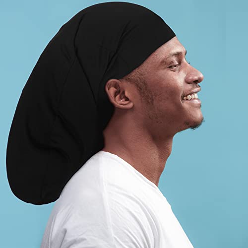 Tatuo 4 Pieces Unisex Jumbo Dreadlock Cap Long Hair Dreads Head Wrap Sleeping Cap Hair Accessories Sleep Bonnet for Men Women (Black)