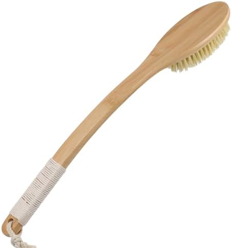 OWIIZI Back Scrubber Brush for Shower,Curved Extra Long Handle Bamboo Stiff Bristle Body Brush for Exfoliating,Natural Agave Stiff Sisal Shower Scrubber for Back Use Wet or Dry-17.9inches