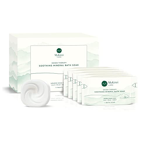 MyKirei by KAO Onsen Therapy Soothing Mineral Bath Soak, White Bath Tablet, Relieve Tired Muscles & Stress, Japanese Hinoki, 5 Count