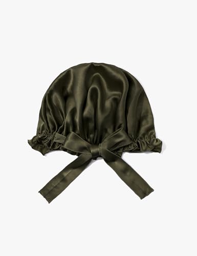 LilySilk Silk Bonnet for Sleeping Womens Sleep Cap 100% 19MM Mulberry Silk for Long Curly Hair Adjustable Stretchy Olive Green