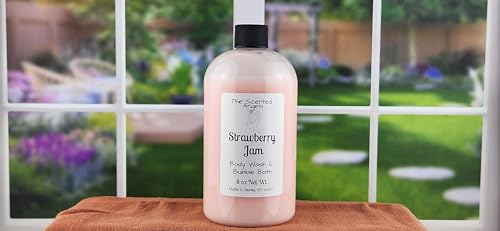 TSA Handmade Strawberry Jam Bubble Bath and Body Wash, Soak, Clean, Spa, Skin Care, Dry Skin, Moisturizer, Scented Soap, Sensitive, Woman, Kids, Gift, Relax, 16 oz Jar