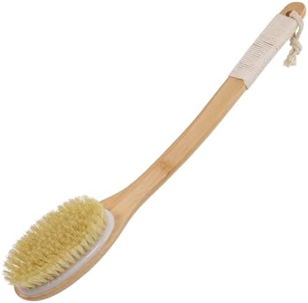 OWIIZI Back Scrubber Brush for Shower,Curved Extra Long Handle Bamboo Stiff Bristle Body Brush for Exfoliating,Natural Agave Stiff Sisal Shower Scrubber for Back Use Wet or Dry-17.9inches