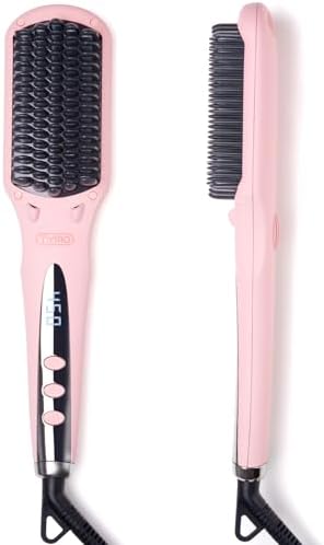 TYMO Ionic Hair Straightener Brush - Straightening Comb with 10M Negative Ions, 25s Heat-up, 16 Temps, Dual Voltage, LED Display | Ceramic Hot Comb Hair Brush Straightener for Women, Pink