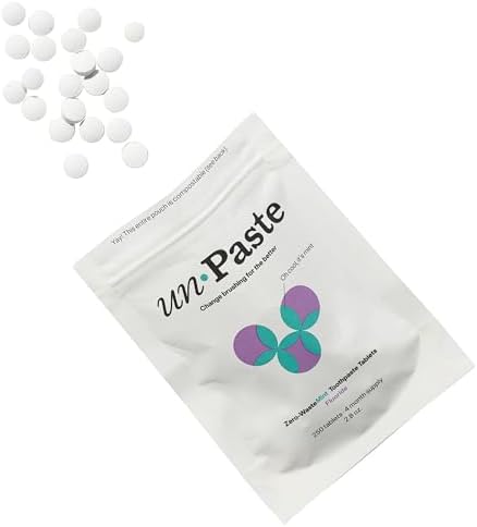 New Formula, Unpaste Toothpaste Tablets, Fluoride Mint, Xylitol Free, Vegan, Plastic Free, Travel-Friendly, Resealable Packet, 250ct, 4 Month Supply