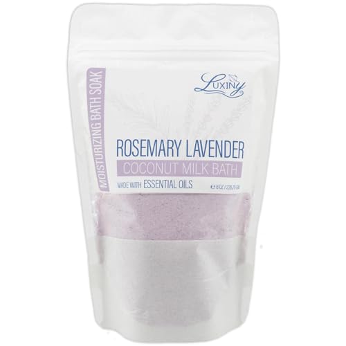 Vegan Milk Bath Soak Made with Moisturizing Coconut Milk Powder, Essential Oil, & Sweet Almond Oil for a Bath Bomb Dust Soothing Fizz & Relaxing Soak, 8 oz. (Rosemary Lavender)