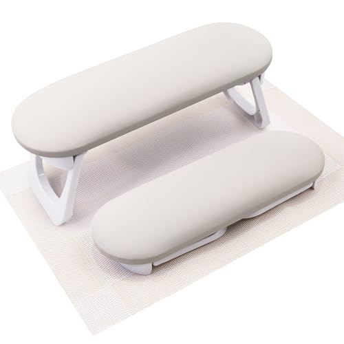 Subay Nail Arm Rest, Foldable PU Leather Nail Hand Rest for Acrylic Nails Cushion Hand Holder, Nail Hand Pillow Nail Art Accessories Tool for Nails Tech Manicure Pedicure Salon Home Use - Light Gray