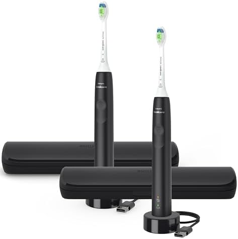 Philips Sonicare Electric Toothbrush with DiamondClean Brush Head 2-Pack Bundle, Rechargeable Electric Tooth Brush with Pressure Sensor, Sonic Electronic Toothbrush, Travel Case, Black