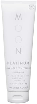 MOON Platinum Advanced Teeth Whitening Toothpaste with Fluoride - SLS Free Toothpaste with Titanium Dioxide & Essential Oils for Cavity Protection & Surface Stain Removal - Platinum Mint (4.2 Oz)