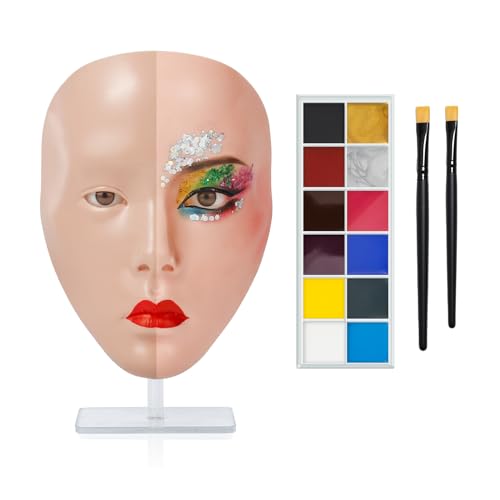 Makeup Practice Board with Face Painting and 2 Makeup Brushes for Stage/Halloween - Beginner Practice (Pink)