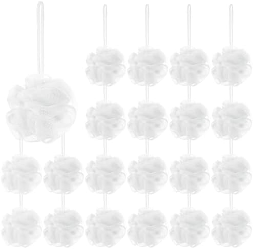 Shellwei 24 Pcs 3 Inch Mini Loofah Travel Size Bulk Shower Sponge Pouf Mesh for Women Kids Men Exfoliating Body Scrubber Baby Shower Favor(White)