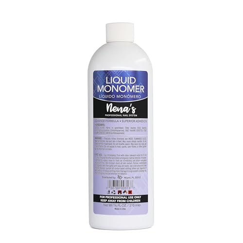 Professional Liquid Monomer by Nena's 16 fl oz, Advanced GlamourShield acrylic formula, no MMA, Non-Yellowing, Quick Dry, Strongest Adhesion, Acrylic Nail Art Extension Carving