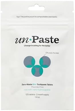 New Formula, Unpaste Toothpaste Tablets, Now w/Nano-HYDROXYAPATITE, Fluoride-Free Mint Remineralizing Tablet, Xylitol Free, Vegan, Plastic Free, Travel-Friendly, Resealable Packet, 125ct/2 mo Supply