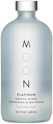 MOON Platinum Whitening Mouth Rinse - Teeth Whitening Mouth Wash for Adults - Alcohol & Fluoride Free - with Hyaluronic Acid & Aloe Vera to Nourish a Healthy Microbiome - Platinum Mint (16.2 Fl Oz)