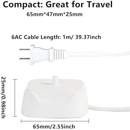 Electric Toothbrush Charger, Replacement Charger for AquaSonic /7AM2M AM100 AM101 AM103 Philips/Oral B/and More Electric Toothbrush, Portable (White)