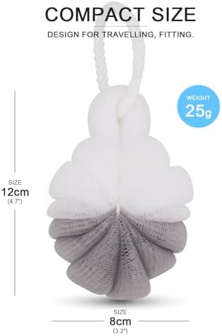 Travel Loofah Sponge with Case – Compact Shower Scrub Pouf for Travel & Gym, Hotel Small Bath Scrubber, Dual-Color Exfoliating Mesh Body Sponge for Men & Women
