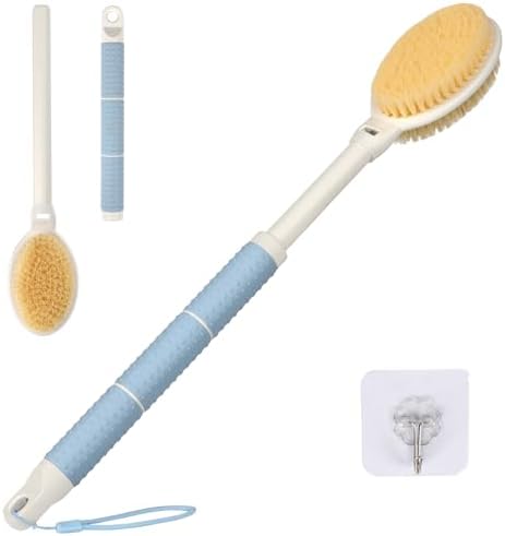 New Upgrade Back Scrubber for Shower, Adjustable 15.7'' to 24'' Long Handle Shower Brush for Body Yintuzi Double Sided Back Shower Scrubber Exfoliation and Massage Suitable for Wet or Dry Brushing
