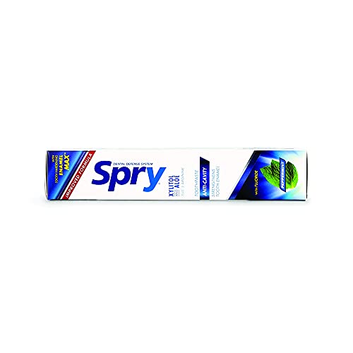Spry Natural Xylitol Toothpaste 5oz for Adults and Kids with Fluoride, Gentle for Sensitive Teeth Whitening and Remineralizing, Breath Freshening, Mouth Moisturizing, Peppermint (Pack of 1)