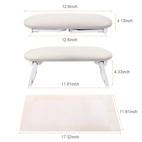 Subay Nail Arm Rest, Foldable PU Leather Nail Hand Rest for Acrylic Nails Cushion Hand Holder, Nail Hand Pillow Nail Art Accessories Tool for Nails Tech Manicure Pedicure Salon Home Use - Light Gray
