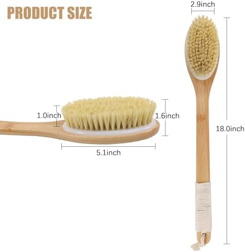 OWIIZI Back Scrubber Brush for Shower,Curved Extra Long Handle Bamboo Stiff Bristle Body Brush for Exfoliating,Natural Agave Stiff Sisal Shower Scrubber for Back Use Wet or Dry-17.9inches
