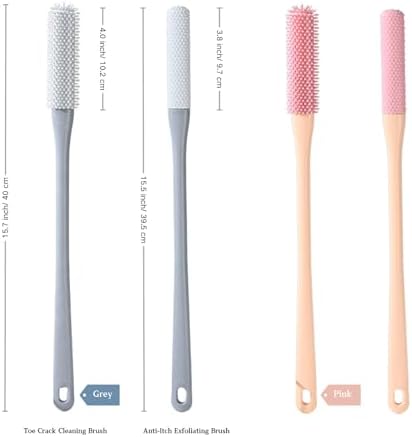 Toe Cleaning Brush with 15.7" Long Handle,Foot Scrubber in Shower,No Bending, Ideal for Seniors, Expecting Mothers, Men & Women | Foot Scrubber & Anti-Itch Exfoliating Brush (2 Pack) (Grey)
