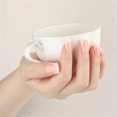 Teenitor Almond French Tip Black Press On Nails - Short, Medium Coffin Shapes - Glue On Nails Kit