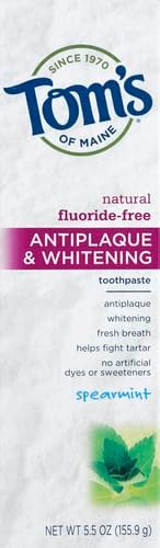 Tom's of Maine Fluoride-Free Antiplaque & Whitening Natural Toothpaste, Spearmint, 5.5 oz.