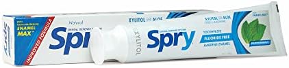 Spry Natural Xylitol Toothpaste 5oz for Adults and Kids - Fluoride Free, Gentle for Sensitive Teeth Whitening and Remineralizing, Breath Freshening, Mouth Moisturizing, Peppermint (Pack of 6)