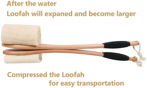 OWIIZI Back Loofah Scrubber Brush with Long Handle, Hard Loofa Sponge Body Bath Scrubber for Shower, Natural Luffa Skin Exfoliating On a Stick for Men Women Elder
