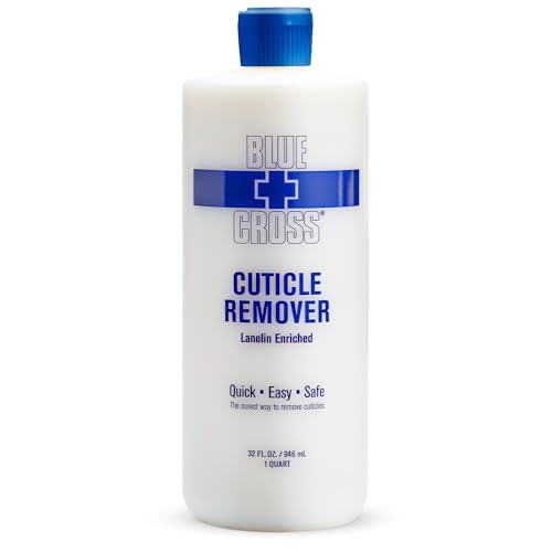 Blue Cross Cuticle Remover Liquid, Cuticle Softener for Nails, Professional Nail Care with Lanolin for Brittle Hang Nails, Hydrating, Moisturizing, Dry Cuticles, Made in USA, 32oz