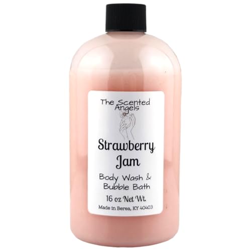 TSA Handmade Strawberry Jam Bubble Bath and Body Wash, Soak, Clean, Spa, Skin Care, Dry Skin, Moisturizer, Scented Soap, Sensitive, Woman, Kids, Gift, Relax, 16 oz Jar