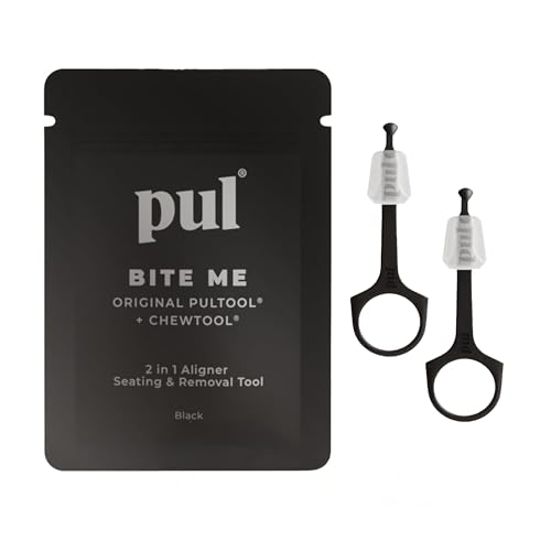 PUL Pack of 2 Reusable 2-in-1 Aligner Seating Chewie & Removal Tool — Compatible with Invisalign, Removable Braces, Retainers & Trays – Easy-to-Use Remover & Chew, Dental & Oral Hygiene Care – Black