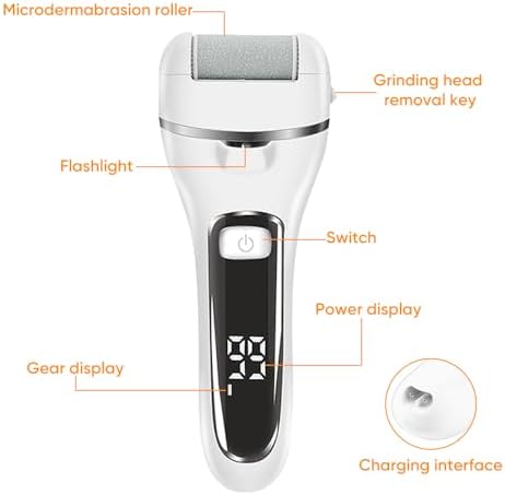 Premium Electric Callus Remover for Feet | Rechargeable Foot File, Electric Foot Scrubber | 18 Piece Pedicure kit for Cracked Heels & Dead Skin with 3 Roller Heads by Quantum Lux (Diamond White)
