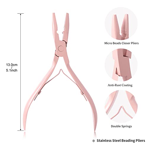 NEWISHTOOL Micro Links Hair Extensions Kit, Hair Extension Pliers for Beads, Hair Extension Loop Needle Pulling Hook Tool Bead Device Tool Kits, Micro Link Tools for Hair or Feather Extensions Styling