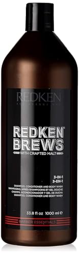 Redken Brews 3-In-1 Men's Shampoo, Conditioner and Body Wash - Multi-Purpose Hair & Body Cleanser For Men - Moisturizes & Hydrates, All-In-One Soap