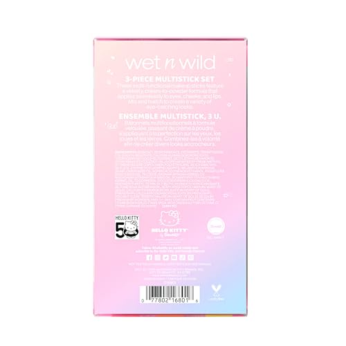 wet n wild Hello Kitty 3-Piece Multi Stick Set, Multi-Functional Versatile Shades, Shimmery Rich Pigmented Cream to Powder Glittery Formula, Cruelty-Free & Vegan