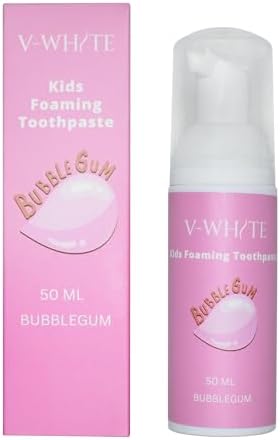V-White Foam Teeth Whitening Toothpaste - Organic Toothpaste Fluoride Free, Alcohol Free, pH Balanced - Deep Cleansing, Stain Removal, Travel Friendly, for Kids & Adults (Large, Bubblegum)