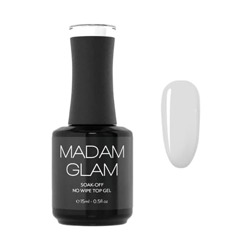 Madam Glam - No Wipe Top Coat 15 ml | 0.5 fl oz - Infinite Shine, No Sticky Residue - UV/LED lamp - Vegan, Cruelty-Free and Hema-Free