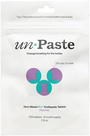 New Formula, Unpaste Toothpaste Tablets, Fluoride Mint, Xylitol Free, Vegan, Plastic Free, Travel-Friendly, Resealable Packet, 250ct, 4 Month Supply